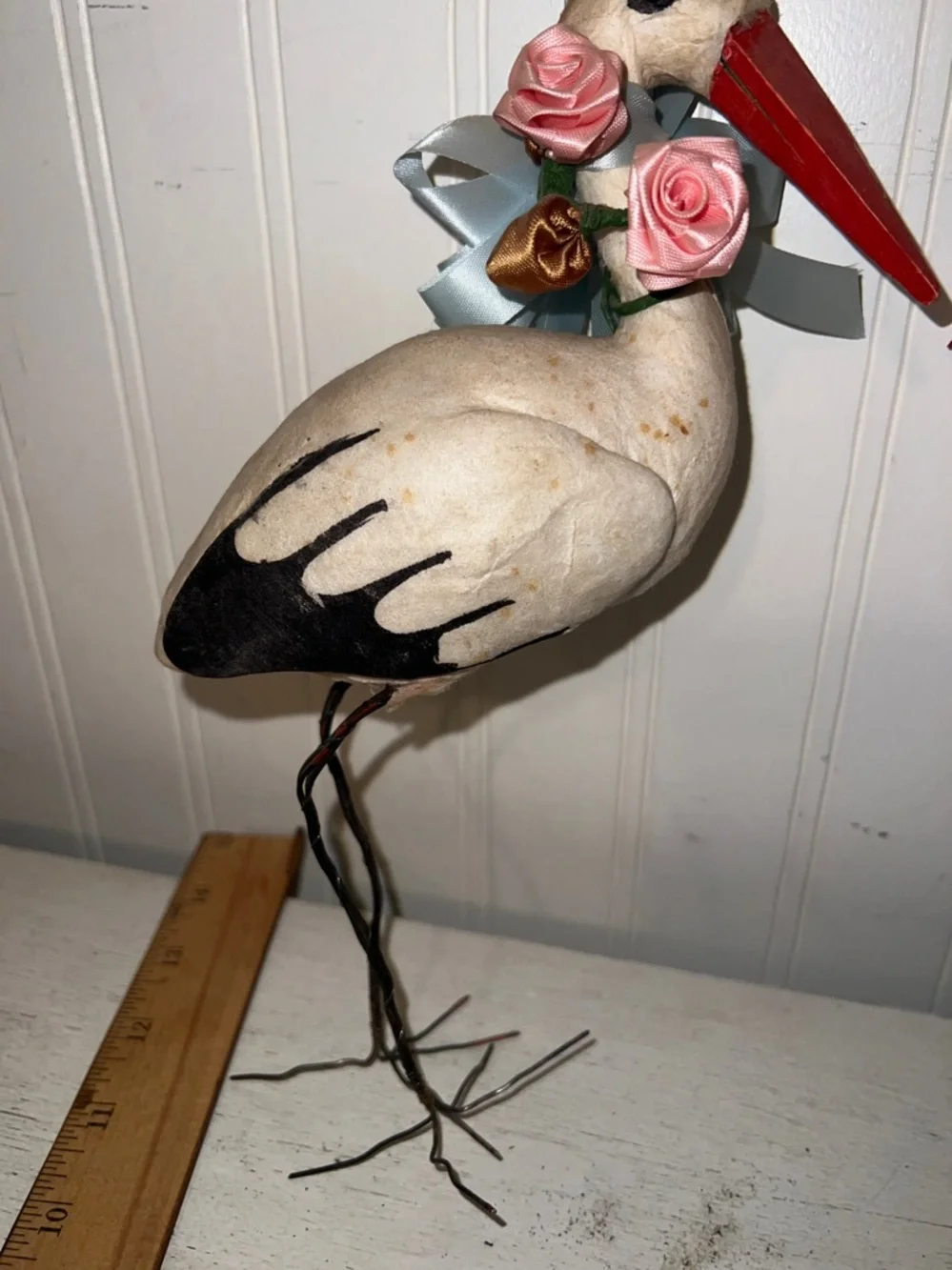 Antique Vintage Spun Cotton Stork Bird Christmas Ornament Germany 1930s plus